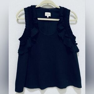 Anthropologie Deletta Black Ruffled Sleeveless Blouse Size L